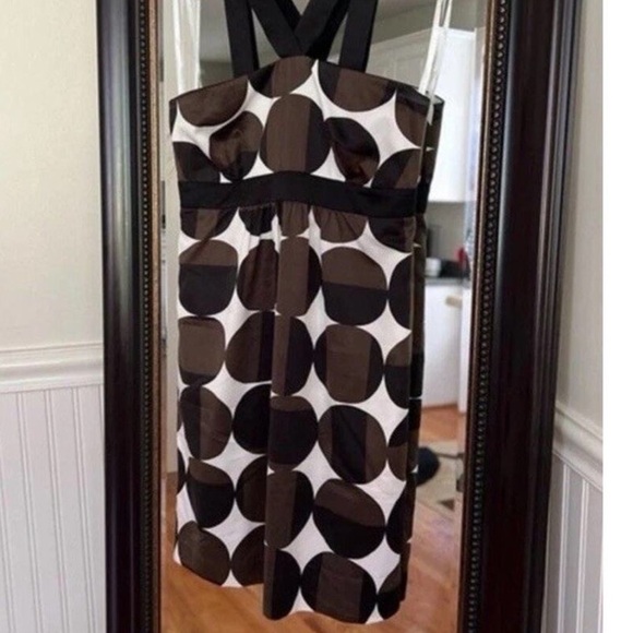 Banana Republic Halter Cocktail Dress Women’s 4 Black White Brown Geometric Prin - Picture 10 of 10